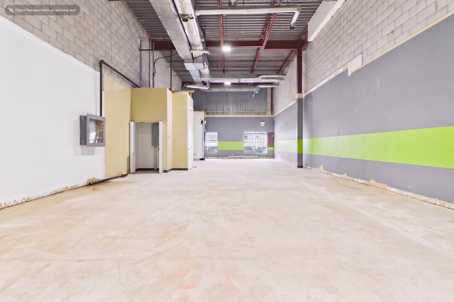Warehouse interior with a conceptual demising wall representation